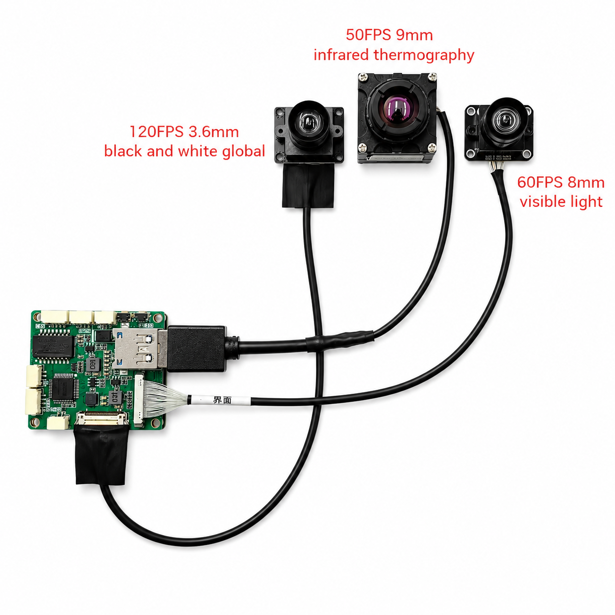 AI VisionCube system connection diagram showing infrared camera, MIPI bus connections and CRSF telemetry output for OEM drone integration